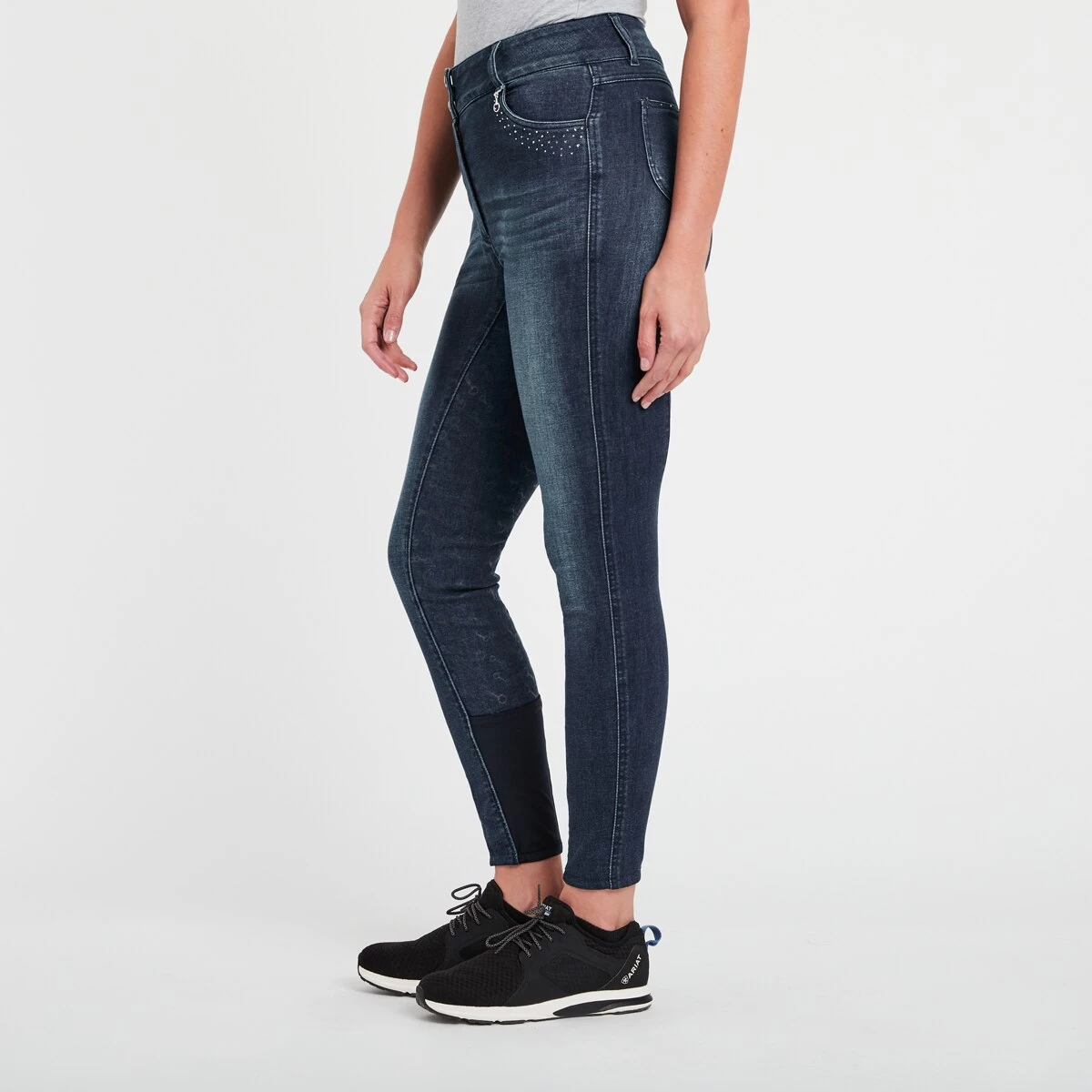 Horze Kaia Women's High Waist Denim Full Seat Breeches 2 Horze Kaia Women's High Waist Denim Full Seat Breeches - Image 2