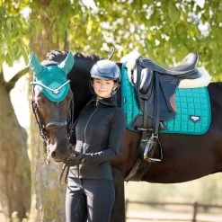 LeMieux Loire Classic Dressage Square Saddle Pad -Equestrian Equipment Store 33262 peacock lifestyle 2