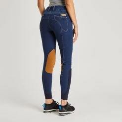 Piper Stretch Denim Breeches By SmartPak- Knee Patch -Equestrian Equipment Store 34034 bluedenim 4