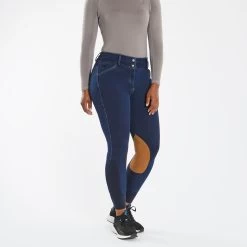 Piper Stretch Denim Curvy Fit Breeches By SmartPak- Knee Patch -Equestrian Equipment Store 35568 bluedenim 3