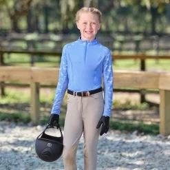 Piper SmartCore™ Block Print Long Sleeve Kids 1/4 Zip Sun Shirt By SmartPak - Clearance! -Equestrian Equipment Store rifeb 34004 runninghorses print 2261